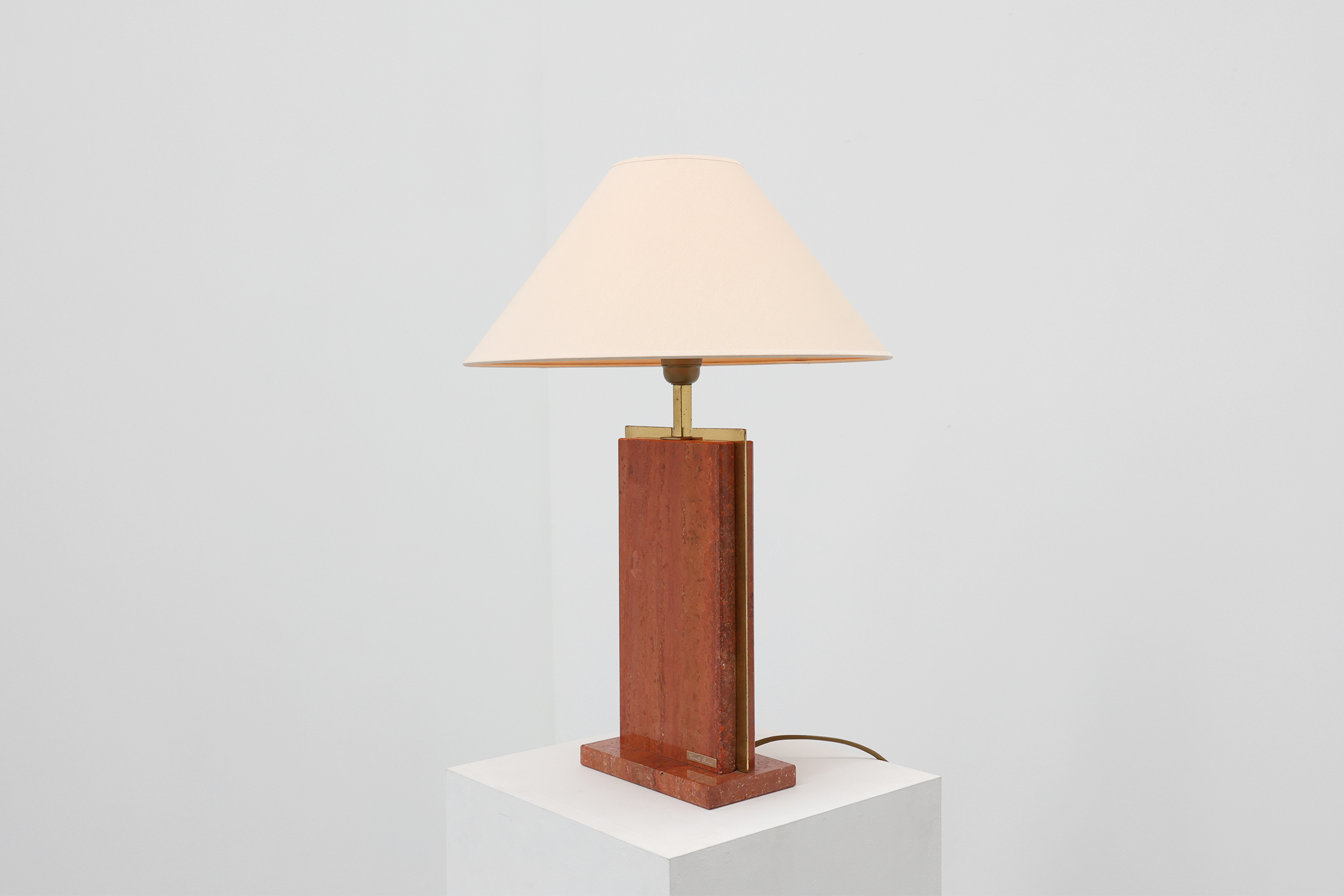 Vintage red marble table lamp by Camille Breesch in Hollywood regency stylethumbnail